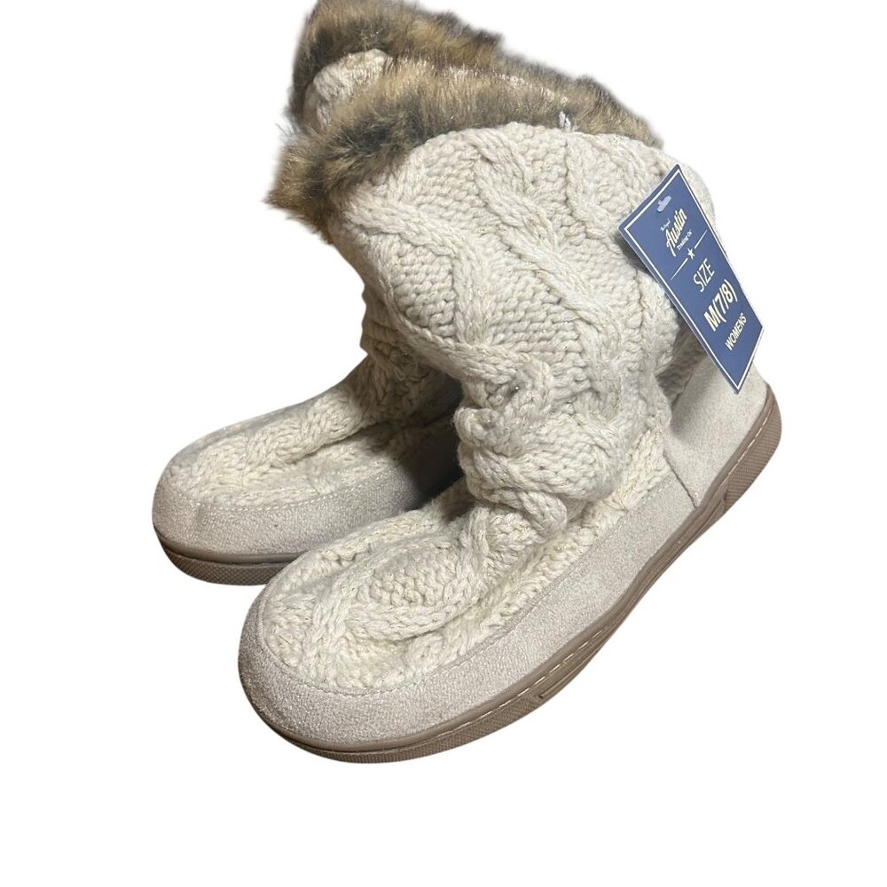 Women's Slipper Boots W/ Faux Fur Trim Size M(7/8) Beige By Austin Trading Co.